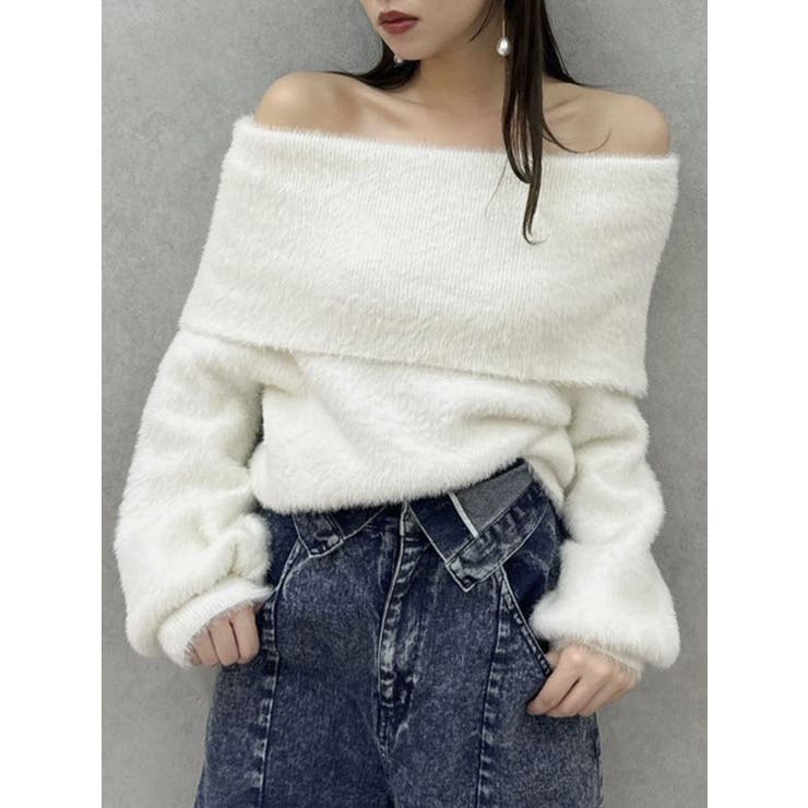 オフホワイト | シャギーオフショルニットプルオーバー | dazzlin