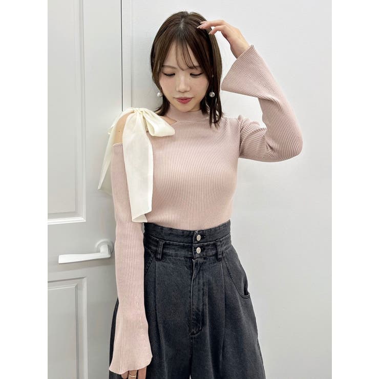 ワンショルリボンニットトップス dazzlin グレー ダズリン dazzlin ワンショルリボンニットトップス （グレー