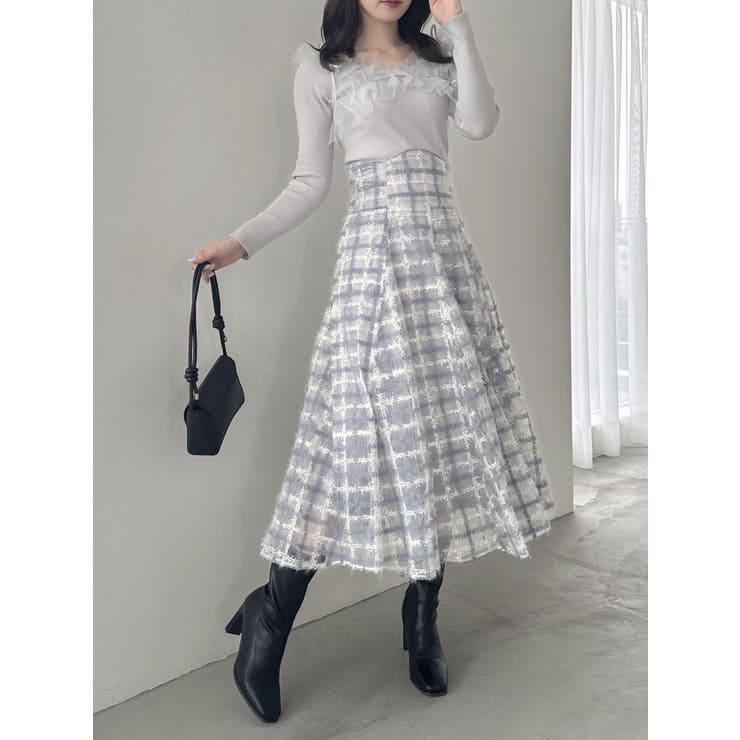 リボンチュールオフショルニットトップス[品番：MKSW0062273]｜dazzlin