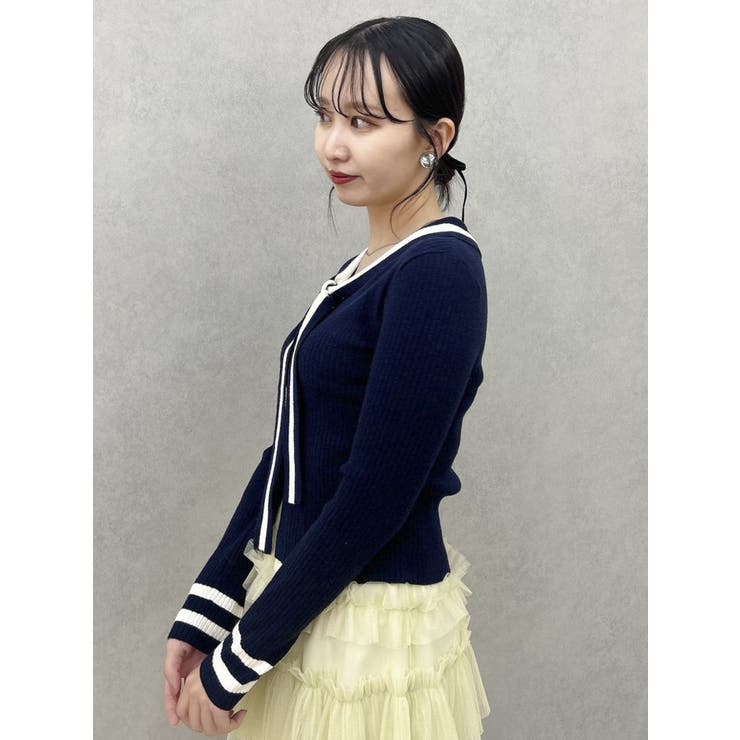 セーラータイシェイプニットトップス[品番:MKSW0062394 セーラータイシェイプニットトップス[品番:MKSW0062394