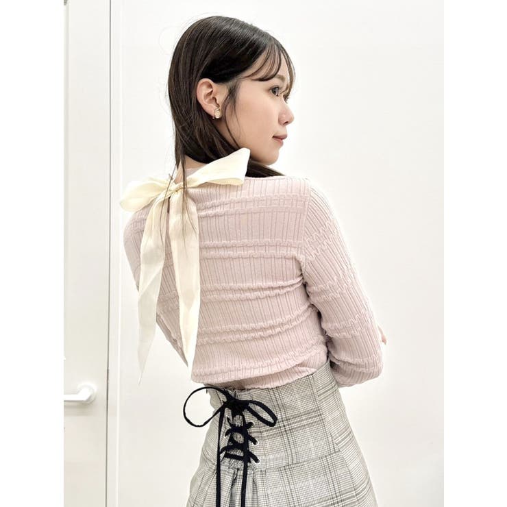 ピンク | バックリボンプチフリルニットトップス | dazzlin