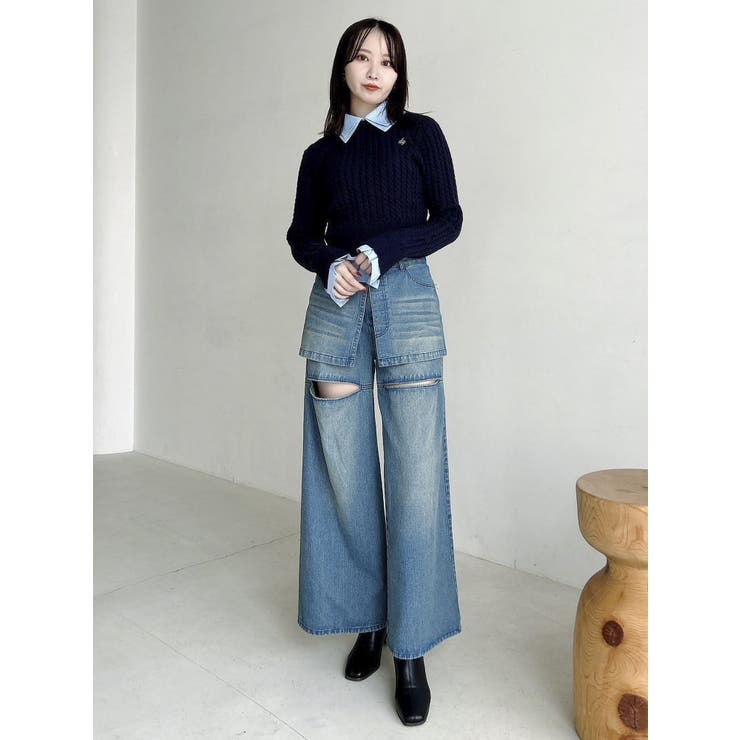 ケーブルシャツドッキングニット[品番：MKSW0048929]｜dazzlin
