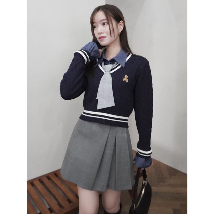 【POLO BCS コラボ】シャツドッキングケーブルニットトップス POLO BCS コラボ】シャツドッキングケーブルニットトップス