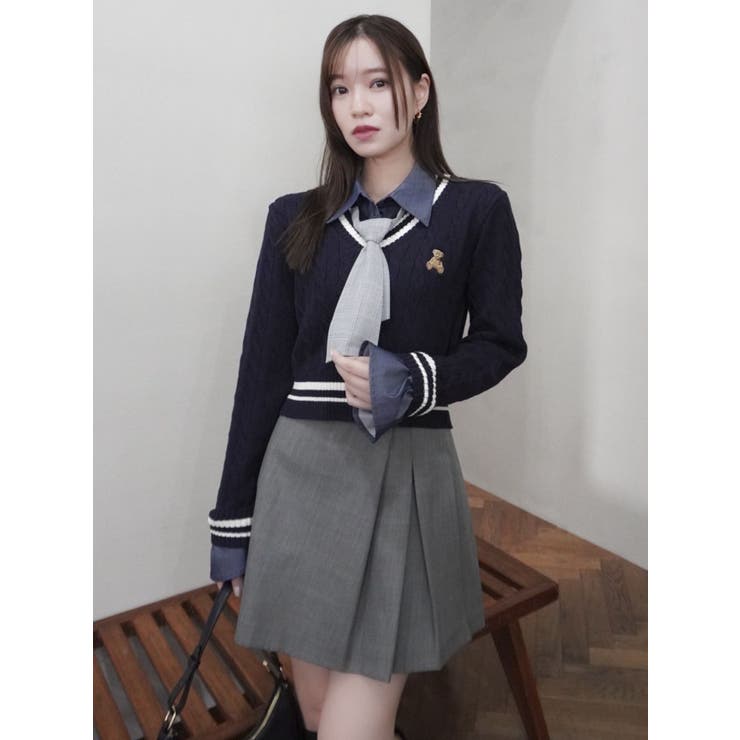 POLO BCS コラボ】シャツドッキングケーブルニットトップス[品番