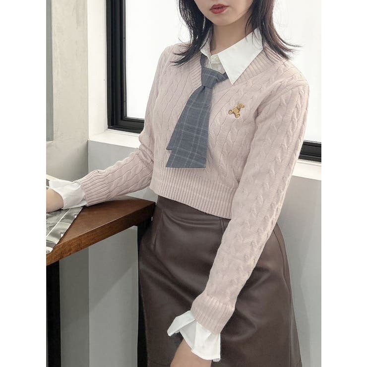 POLO BCS コラボ】シャツドッキングケーブルニットトップス[品番