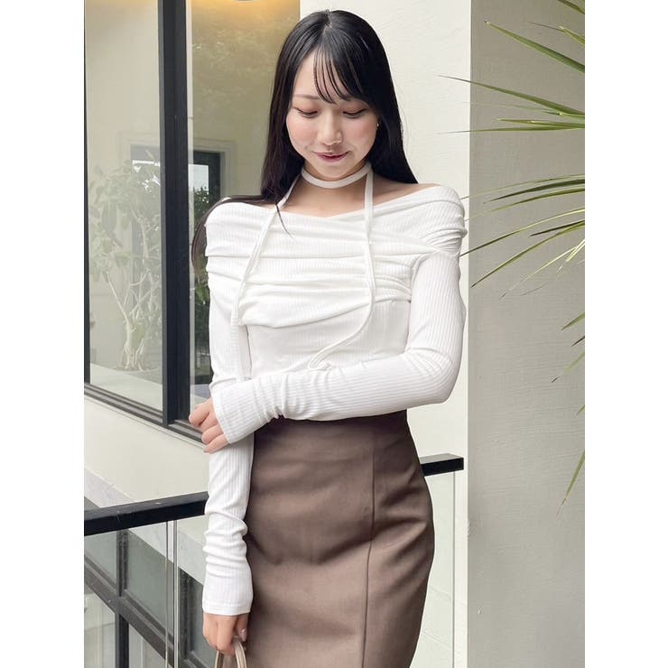 チョーカー付きオフショルドレープ長袖トップス | dazzlin | 詳細画像10 