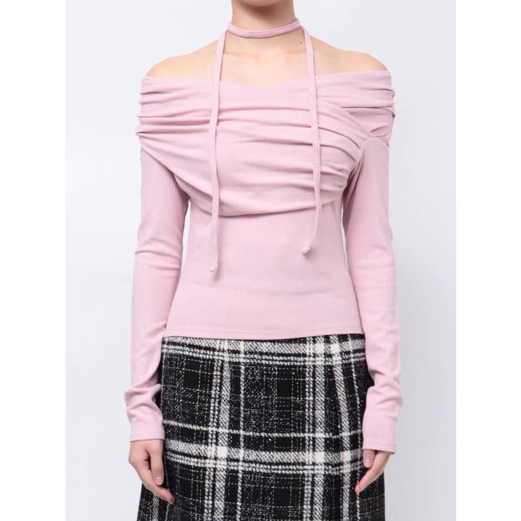 チョーカー付きオフショルドレープ長袖トップス | dazzlin | 詳細画像25 