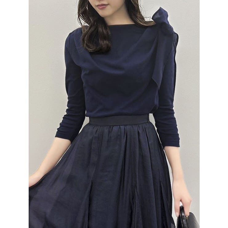 ネイビー | ネックドレープカットトップス | dazzlin