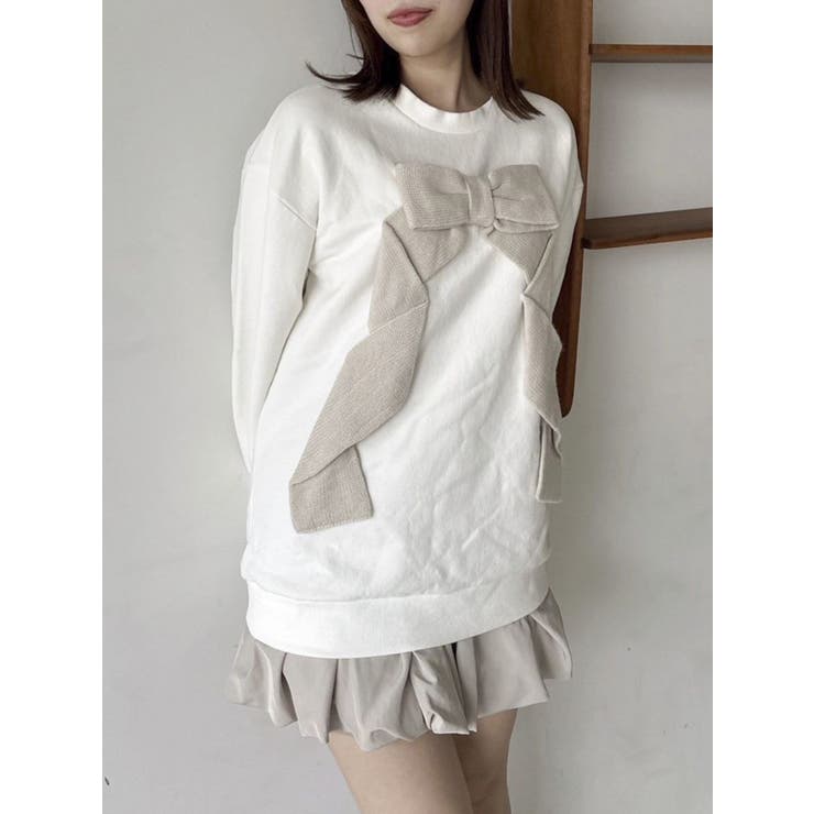 オフホワイト | リボンディティールカットプルオーバー | dazzlin