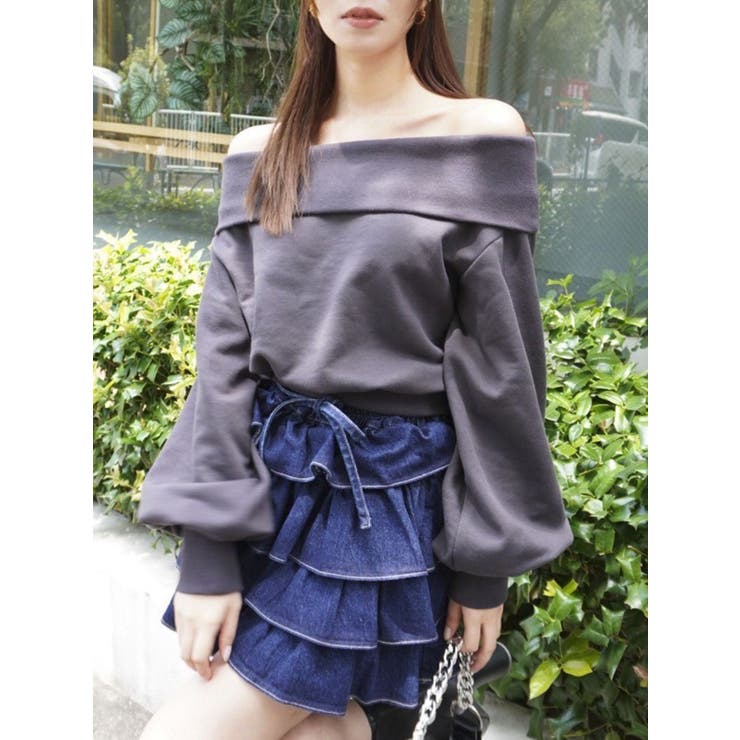 チャコールグレー | デコルテオープンスウェットトップス | dazzlin