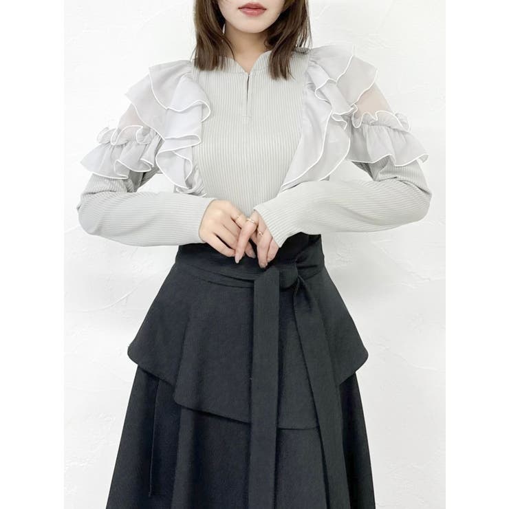 フロントホック長袖フリルトップス[品番：MKSW0062685]｜dazzlin