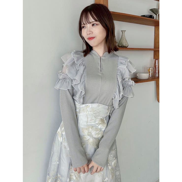 フロントホック長袖フリルトップス[品番：MKSW0062685]｜dazzlin