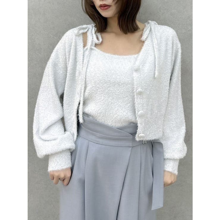 グレー | ミニシャギーラメニットカーデトップス | dazzlin