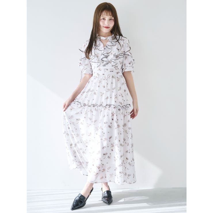 ラッフルリボンフラワーワンピース[品番：MKSW0061623]｜dazzlin