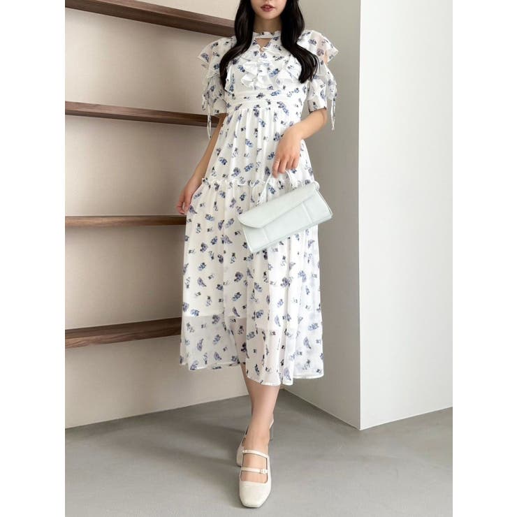 オフホワイト | ラッフルリボンフラワーワンピース | dazzlin