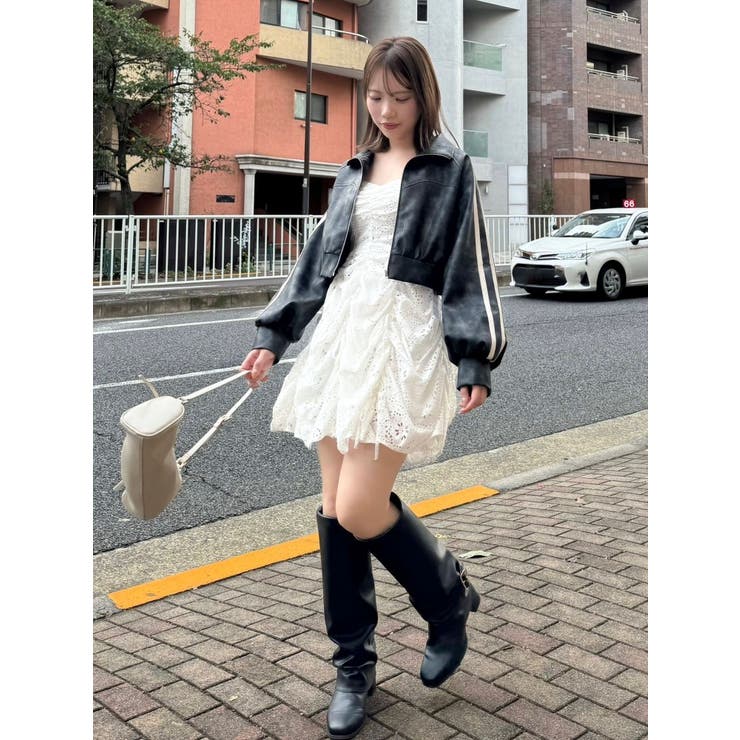 ギャザーリボンミニワンピース[品番：MKSW0061696]｜dazzlin