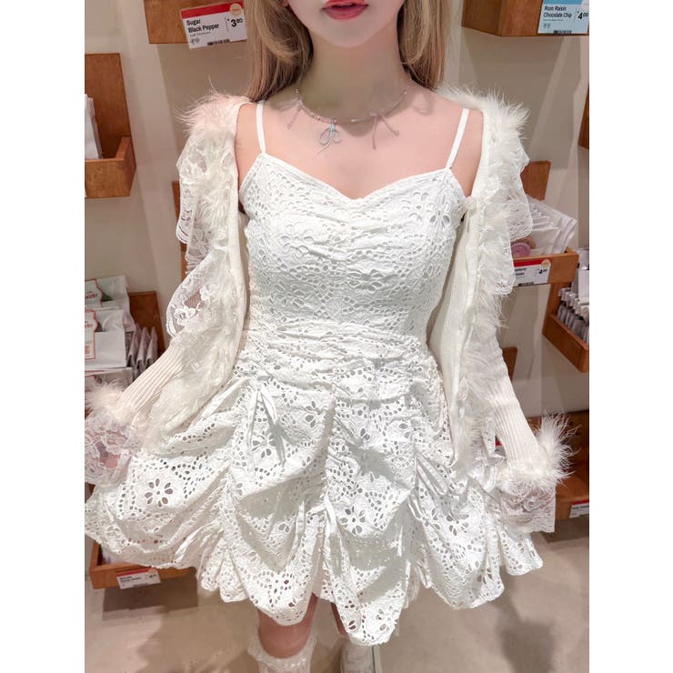 ギャザーリボンミニワンピース[品番：MKSW0061696]｜dazzlin