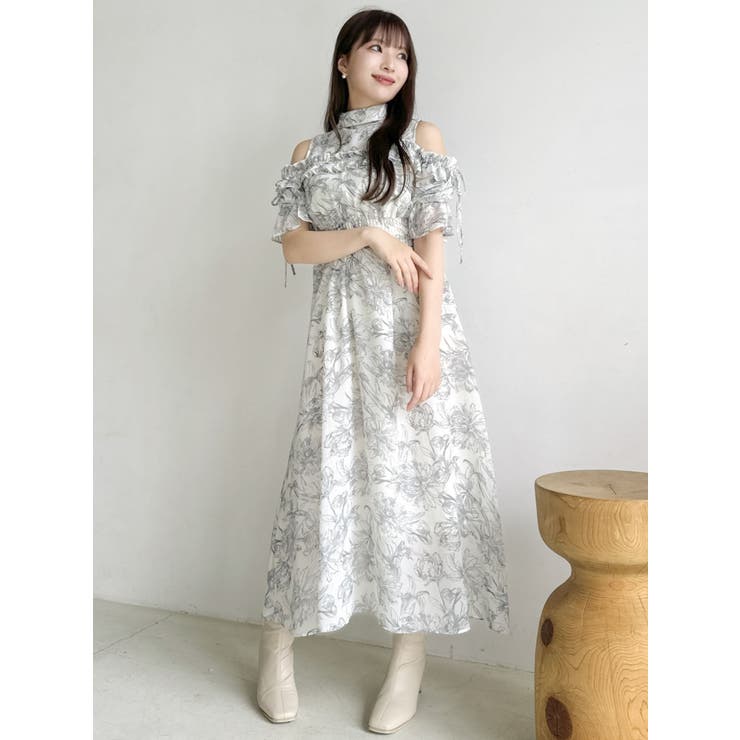 2WAYショルダーフラワーラッフルワンピース[品番:MKSW0062400 2WAYショルダーフラワーラッフルワンピース[品番:MKSW0062400
