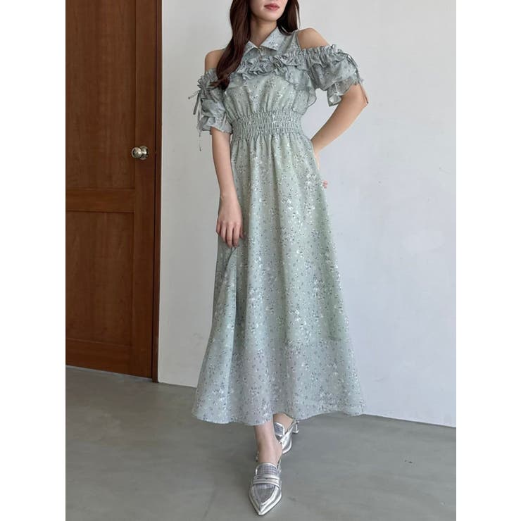 2WAYショルダーフラワーラッフルワンピース[品番：MKSW0062400