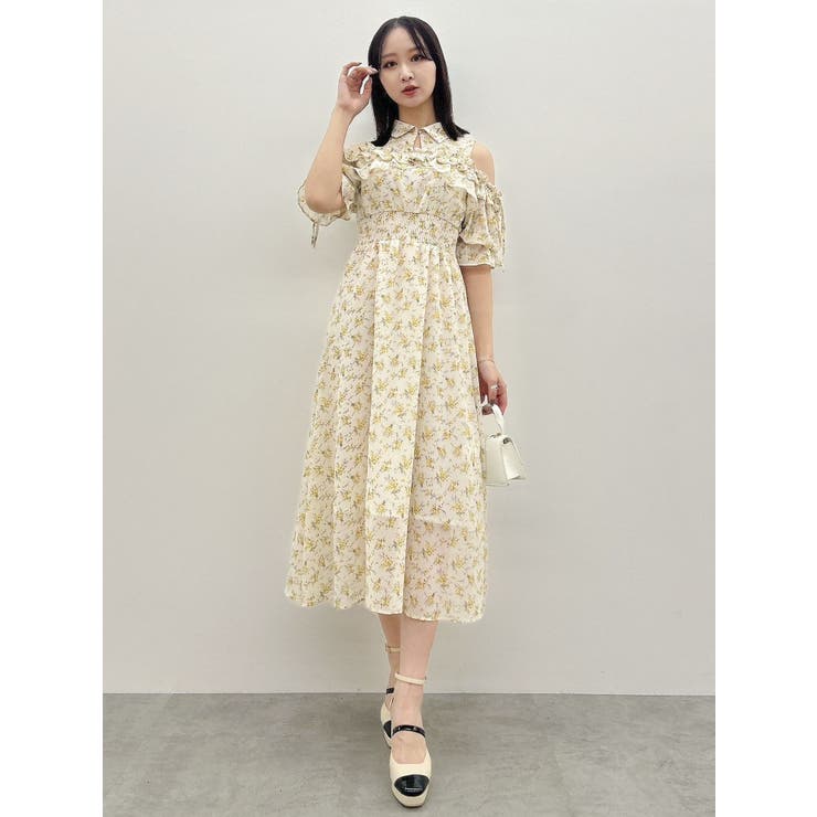 2WAYショルダーフラワーラッフルワンピース[品番：MKSW0062400
