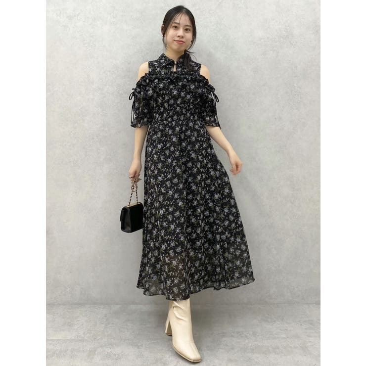 2WAYショルダーフラワーラッフルワンピース[品番：MKSW0062400