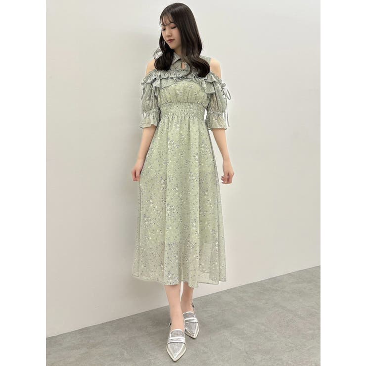 2WAYショルダーフラワーラッフルワンピース[品番：MKSW0062400