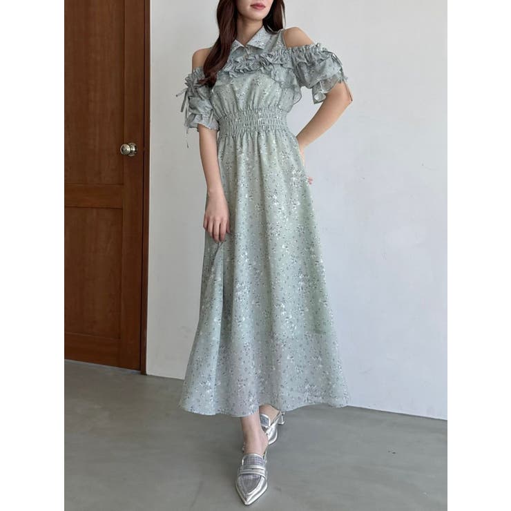 2WAYショルダーフラワーラッフルワンピース[品番：MKSW0062400