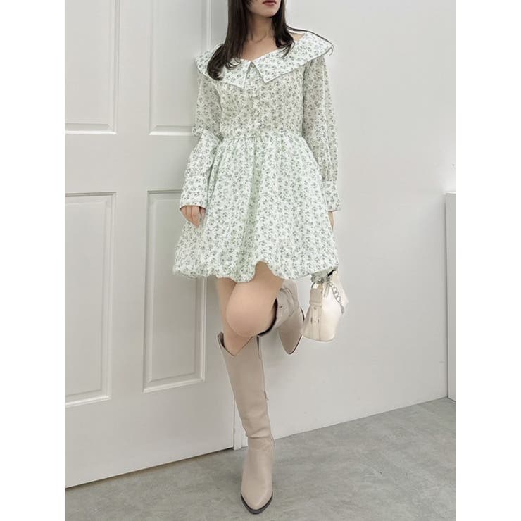 ワンショルバルーンミニワンピース[品番：MKSW0061624]｜dazzlin