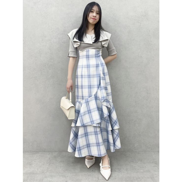 ラッフルマーメイドコンビワンピース[品番：MKSW0062946]｜dazzlin