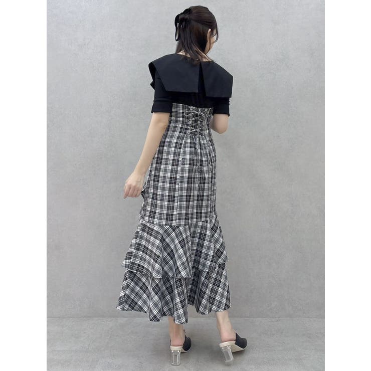ラッフルマーメイドコンビワンピース[品番：MKSW0062946