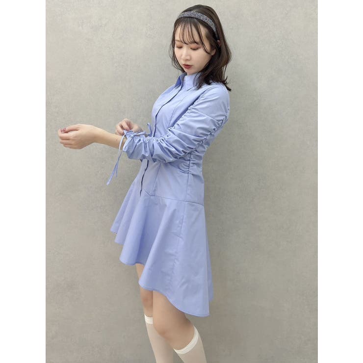 新品 Lily Brown ギャザー ディティール シャツ ワンピ