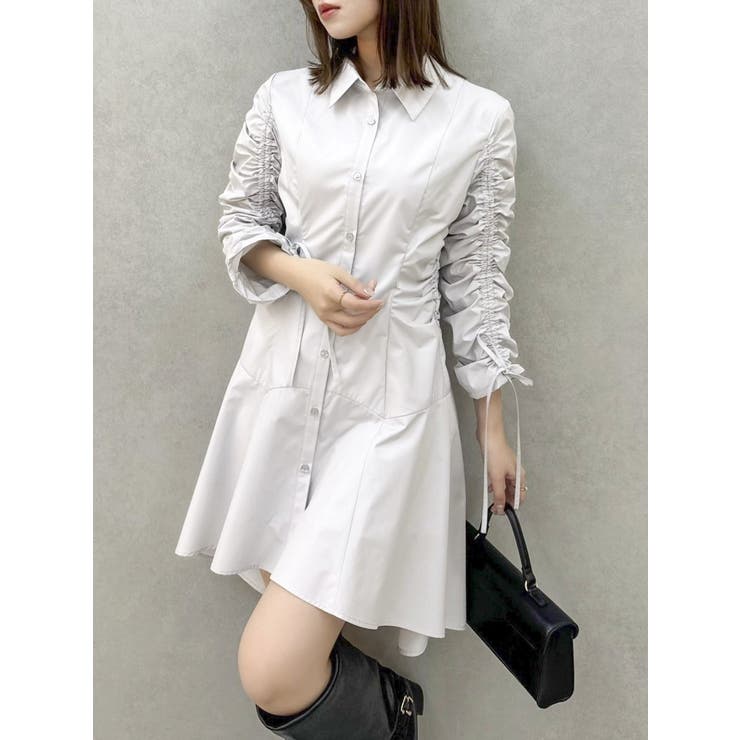 グレー | ギャザースリーブイレヘムシャツワンピース | dazzlin