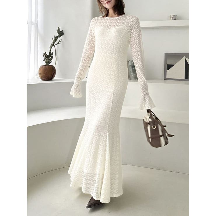 バックリボンレースワンピース[品番：MKSW0062845]｜dazzlin