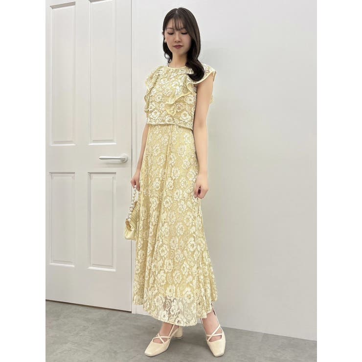 バックリボンパイピングレースドレス[品番：MKSW0062401