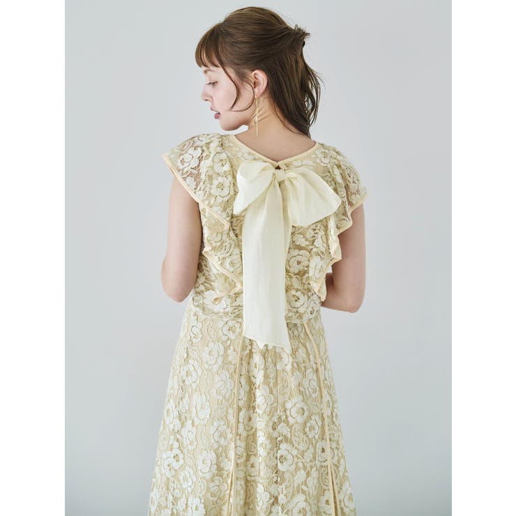 バックリボンパイピングレースドレス | dazzlin | 詳細画像4 