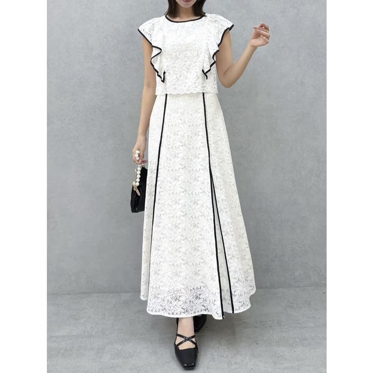 バックリボンパイピングレースドレス | dazzlin | 詳細画像6 