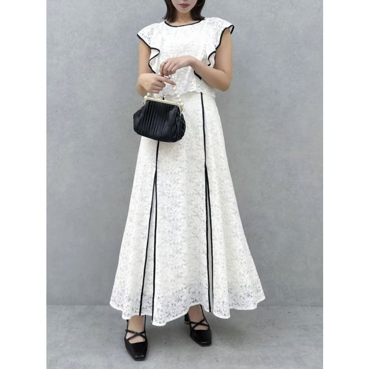 バックリボンパイピングレースドレス | dazzlin | 詳細画像7 