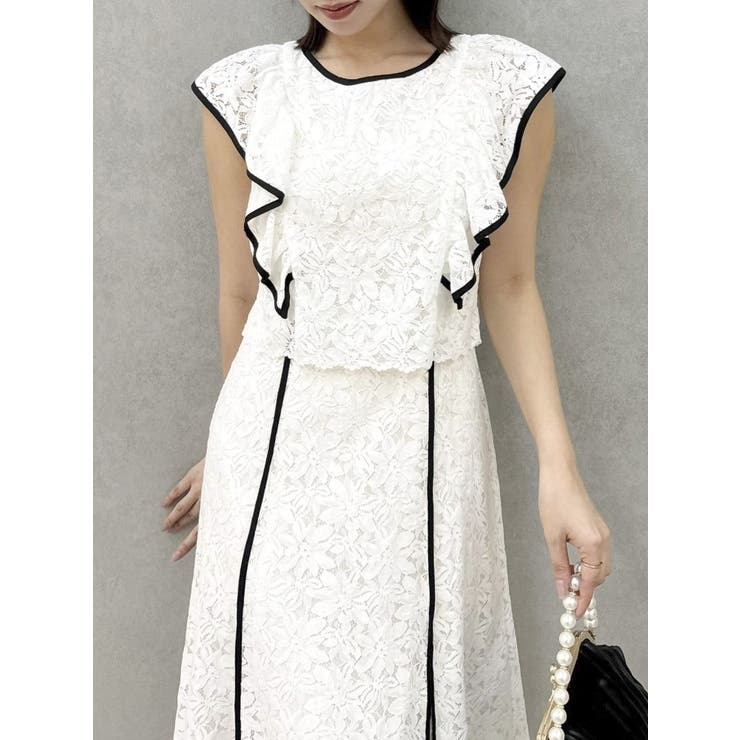 バックリボンパイピングレースドレス | dazzlin | 詳細画像9 