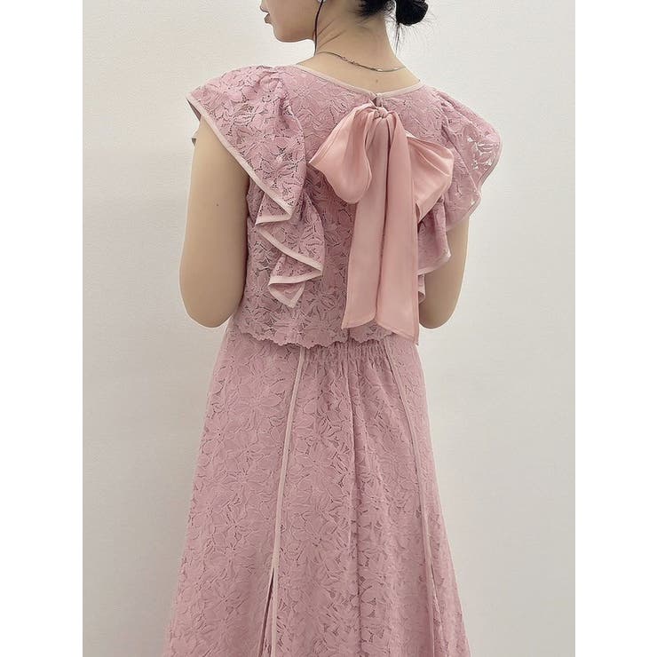 ピンク | バックリボンパイピングレースドレス | dazzlin