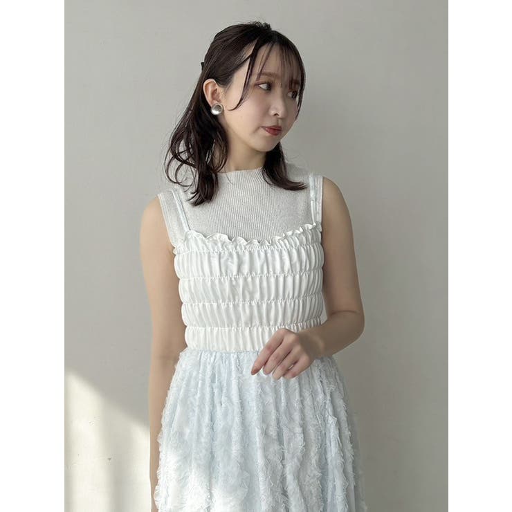 セットアップ対応】エアリーレースシャーリングワンピース[品番