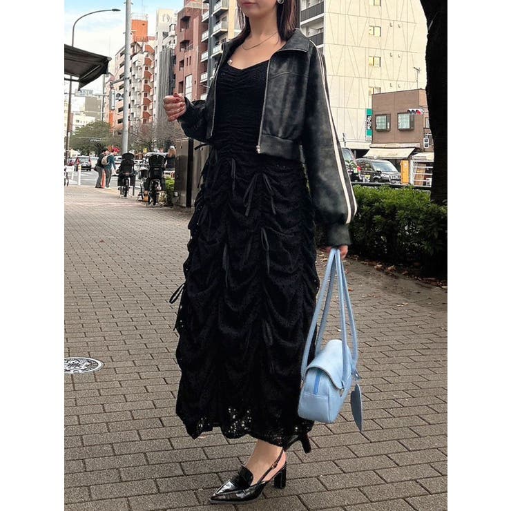 ブラック | ギャザーリボンワンピース | dazzlin