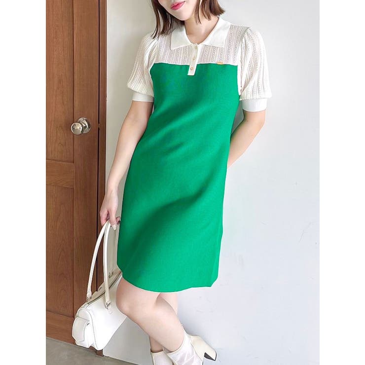 グリーン | シアーポロニットミニワンピース | dazzlin