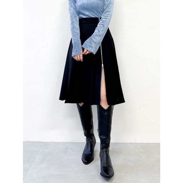 ブラック | ジップスリットミディスカート | dazzlin