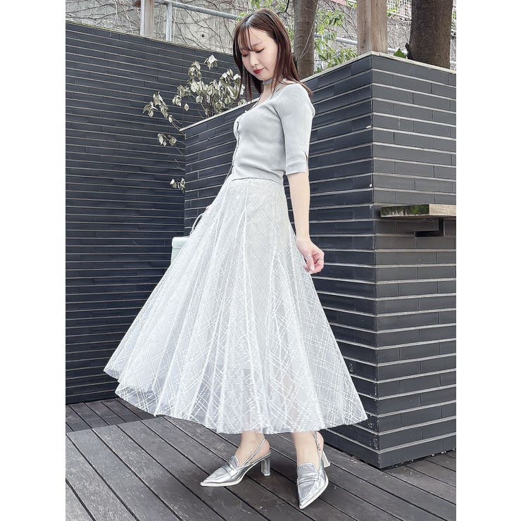 エムズグレイシー　タグ付　ワッフルメッシュ　チュール　裾サーキュラースカート エムズグレイシー タグ付 ワッフルメッシュ チュール 裾サーキュラー