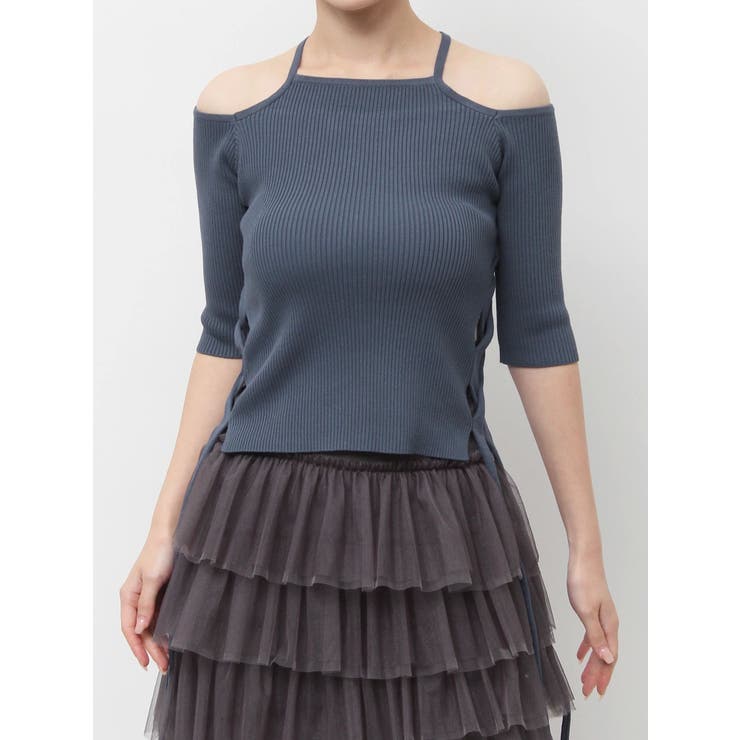 ブラック | サイドクロスオープンボレロニット | dazzlin