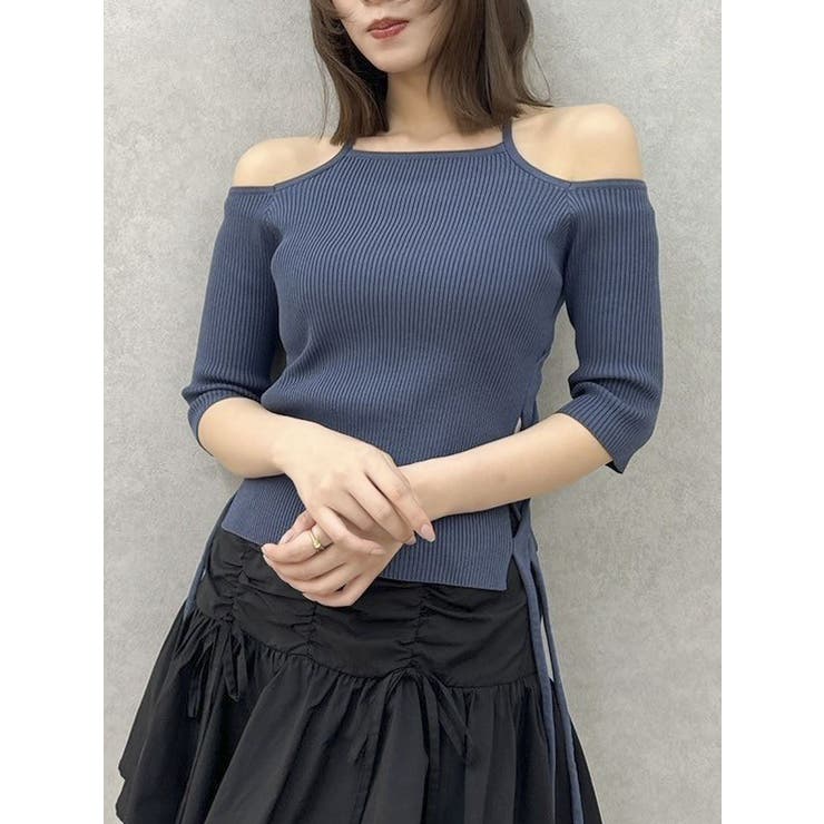 ブルー | サイドクロスオープンボレロニット | dazzlin