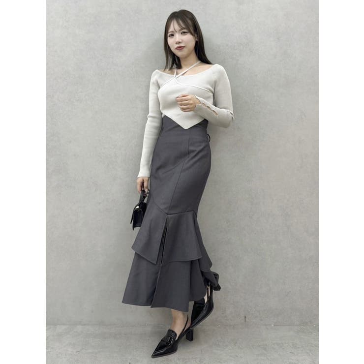 【SALE】　dazzlin レイヤードオフショルバックリボンニット　0225226002 バックリボンラッフルニット[品番：MKSW0051719]｜dazzlin