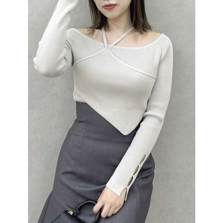 グレー | レイヤードオフショルバックリボンニット | dazzlin