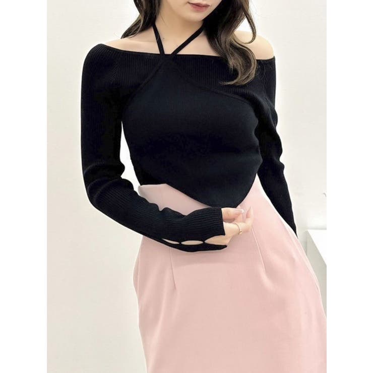 【SALE】　dazzlin レイヤードオフショルバックリボンニット　0225226002 バックリボンラッフルニット[品番：MKSW0051719]｜dazzlin