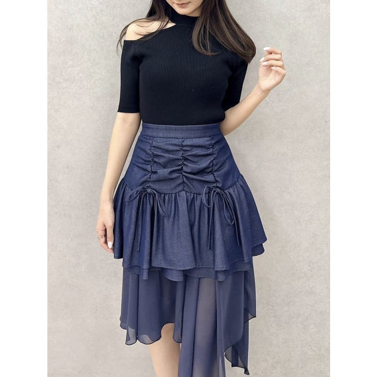 半袖ワンショルリボンニットトップス[品番：MKSW0062954]｜dazzlin